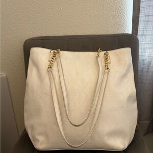 MICHAEL Michael Kors White Tote Bag with Gold Accents